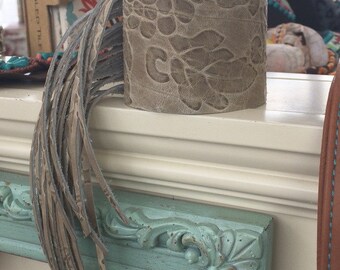 Leather Fringe Cuff Bracelet - Taupe
