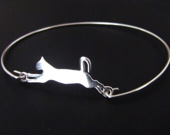 Cat Bangle Bracelet, Cat Bracelet, Sterling Silver, Jewelry, Friendship Bracelet, Gift