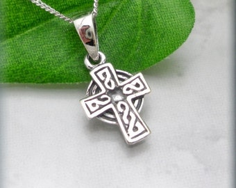 Celtic Cross Necklace, Sterling Silver, Irish Jewelry, Religious Necklace, Easter Necklace, Easter Gift, Silver Pendant