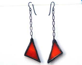 Orange Earrings, Stained Glass Earrings, Dangle Earrings, Halloween