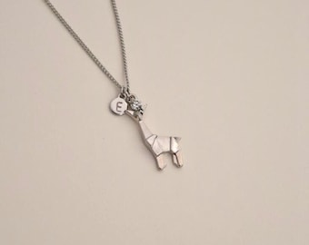 personalized giraffe necklace hand stamped disc initial necklace dainty delicate silver monogram necklace bridesmaid necklace