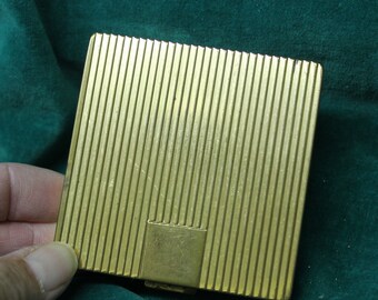 Coty Vintage Powder Compact gold tone square ribbed art deco style case with pressed powder circa 1940s 1950s vanity makeup item