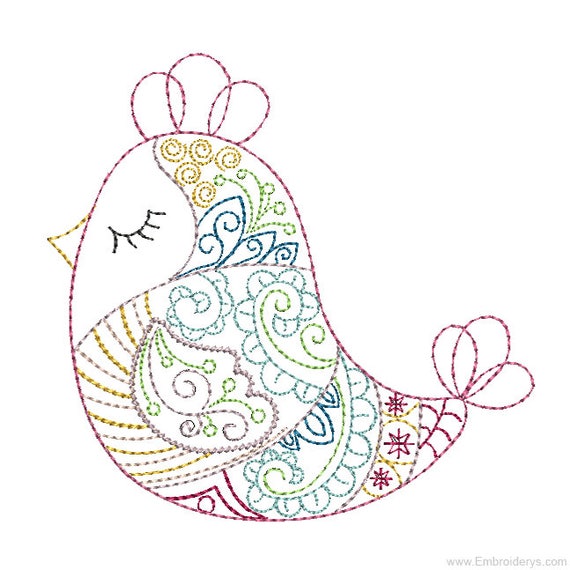 Whimsical Finch Machine Embroidery Design