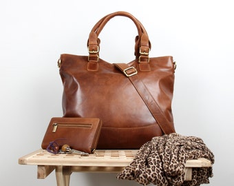 Leather Purse, Tan Distressed Leather Tote