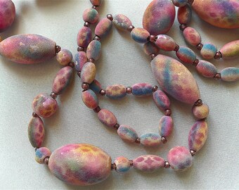 Ballotini bead necklace, vintage, Gablonz, Bohemia. A long necklace with a freckled design & an assortment of lovely colours. c1920's.