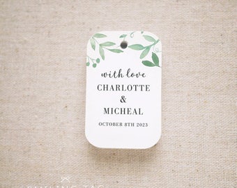 With Love Greenery Wedding Favor Tags, Personalized Gift Tags, Custom Wedding Favor Tags, Bridal Shower Tags - Set of 20 (Item code: J729)
