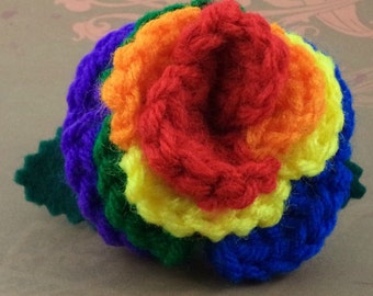 Crocheted Rose Hair Barrette - Rainbow (SWG-HB-RB01)