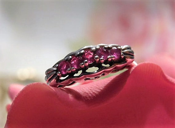 Genuine Ruby Wedding Band Ring / Art Deco
