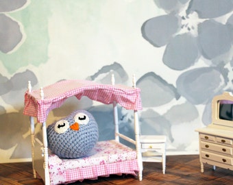 Powder Blue Owl Stuffed Animal, Crochet Amigurumi Plush Toy