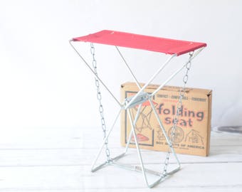 Vintage Red Boy Scout Folding Camping Ice Fishing Seat Stool With Box Old Pal