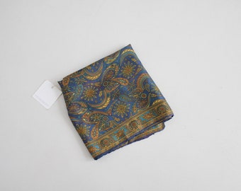 paisley silk scarf | 1970s scarf | blue paisley scarf