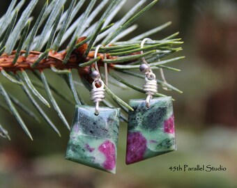 Sterling Silver Ruby in Zoisite Earrings, Ruby Zoisite Jewelry, Ruby in Zoisite Jewelry, Gemstone Earrings, Gemstone Jewelry, Stone Earrings