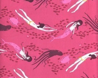 Heather Ross Mendocino Mermaid Underwater Sisters Fuchsia OOP Fabric - HALF Yard