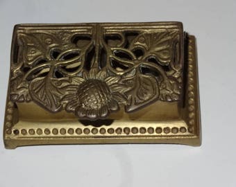 Art Nouveau Antique Brass Stamp Box.Sunflower Design