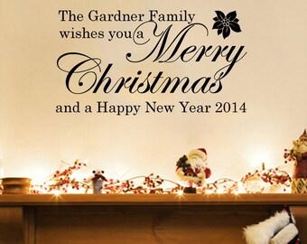 Personalized The... Family Wishes You a Merry Christmas and a Happy New Year Wall Decal - (32" X 18")