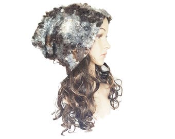 Unique hat,Felt fur hat, wool, Wensleydale Fleece, Handmade hat, hand felted,stylish hat,Slouchy Beanie,Slouchy Hat,Eco fur,winter accessory