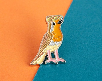 Robin Enamel Pin Badge - Birds in Hats Robin in a Flat Cap Pin Badge, Lapel Badge, Hat Pin, Robin pin, Bird pin