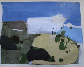 Glimpse, Original Abstract Collage Painting on Paper, Stooshinoff