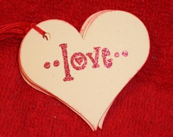 Valentine Gift Tags - Heart Gift Tag Elegant Embossed with word Love - Wedding Wish Tree Tag