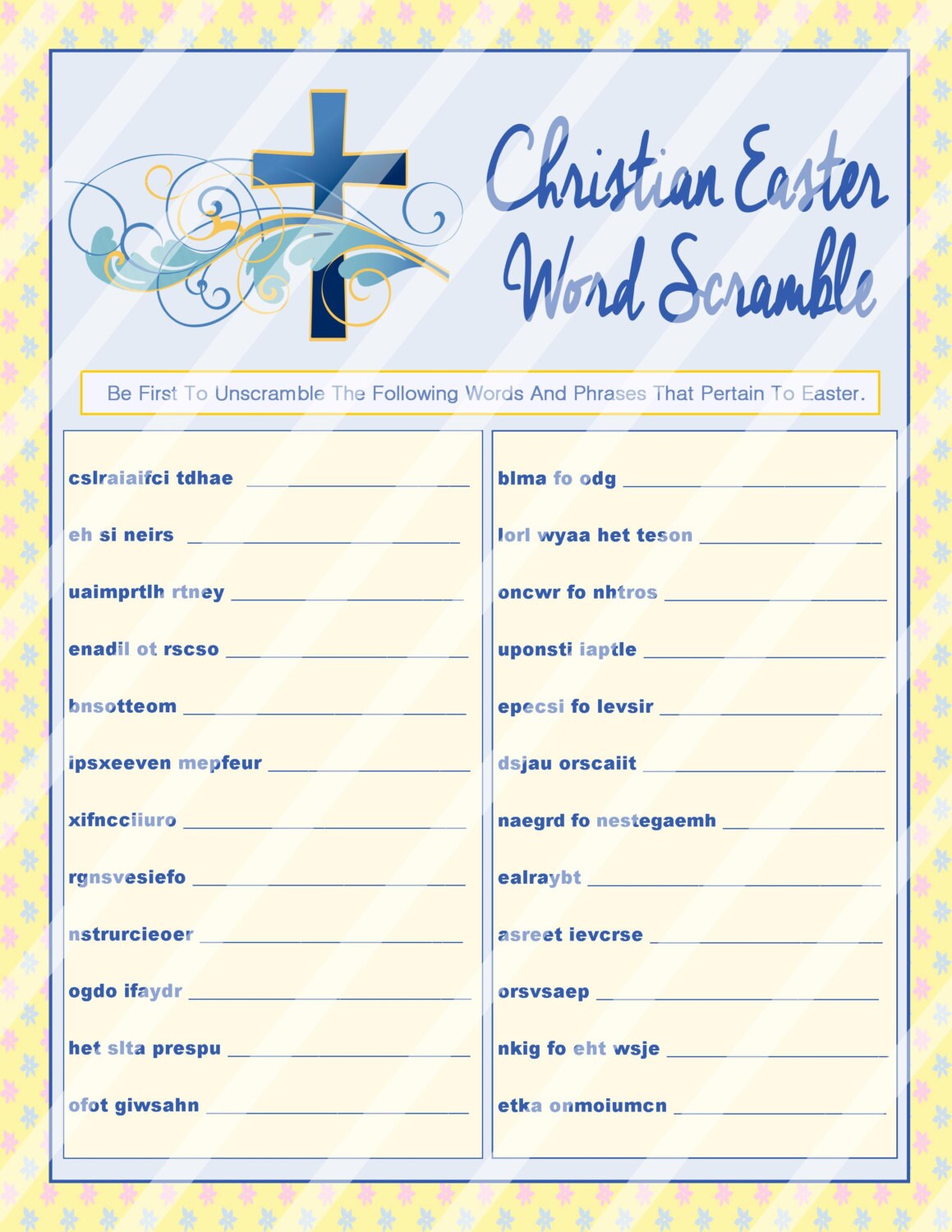 Easter Word Scramble Printable Christian Game Easter Bible