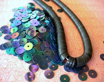 Vintage Sequins Strand BLUE IRIS AB couture lot Full Strand 6mm flat