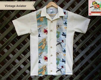 Mens RETRO Aviator Bowling Shirt