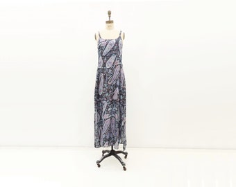 SALE 90s Slip Dress Silk Dress Vintage Maxi Dress Boho Dress Summer Dress Floral Maxi Dress Blue Festival Dress Sari Silk Dress m