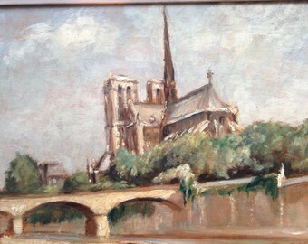 Paris painting. French oil painting. Notre dame de Paris Free shipping.