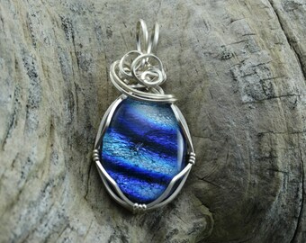 Wire Wrapped Dichroic Glass Pendant