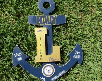 US Navy Anchor Door Hanger - PIR Gift - Bootcamp Graduation Gift - Real Hardwood - Custom Made - Commemorative Anchor Decor - Wall Decor