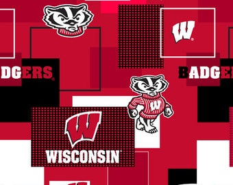 Wisconsin Badgers Cotton Fabric with New Block Pattern-Sold by the Yard-100% Cotton-Perfect for Quilting and so much more