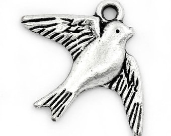 5 Silver swallow bird charms pendants