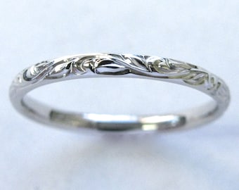 Hand Engraved Vine and Leaf Wedding Anniversary Band