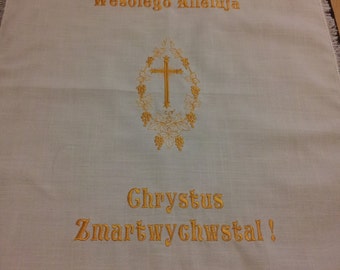 Linen Embroidered Pascha Easter Basket Cloth