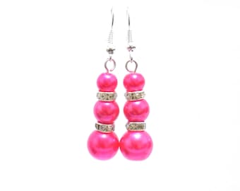 pink pearl earrings, pink earrings, pearl earrings, dangle earrings, earrings, bridesmaid earrings, drop earrings