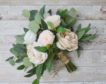 wedding bouquet, eucalyptus bouquet, peony bouquet, cabbage rose bouquet, silk bouquet, bridal bouquet, wedding flowers, rustic bouquet