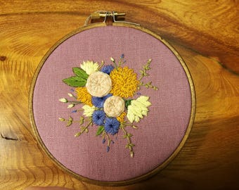 Handmade floral embroidery 6 inch hoop