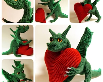Crochet dragon, crochet fantasy, amigurumi dragon - Dragon of Love, Amigurumi Pattern, Fantasy Crochet Pattern, Stuffed dragon, Heart