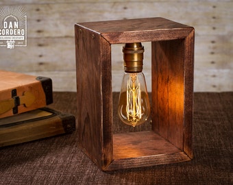 Shadow Box Edison Lamp | Table Lamp | Desk Lamp | Bedside Light | Night Light | Wood | Lamp | Edison Bulb | Industrial