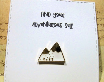 Mountain Enamel Pin with handmade Punny card & envelope - Lapel Pin - Hard Enamel Pin - Nature - Kawii - Trending - Backpack Pin
