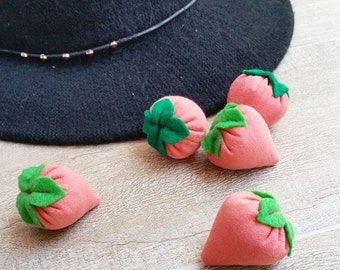 3 CATNIP STRAWBERRIES - Faux Suede - Catnip Cat Toy