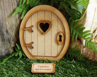 Round Fairy Door Craft Kit - Three-dimensional Wooden Fairy Door Kit with Fairy Window and 'Fairies Welcome' Doormat