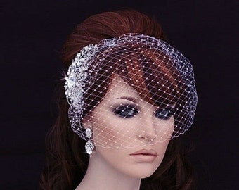 Bird Cage Veil , Blusher , Birdcage Veil and Comb , Bridal Comb , Wedding Comb , Bridal Hair Accessory , Crystal Bachelorette Veil
