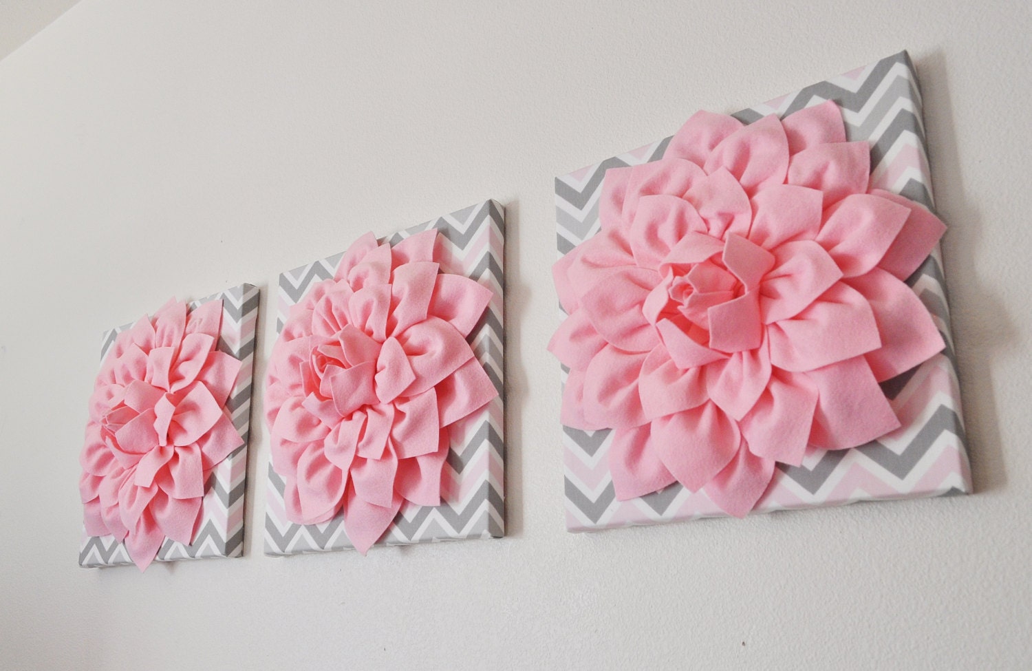 14 x 14 set of three wall flower decor light pink dahlia on