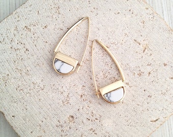 Marble Earring,Geometric Marble Earring,Gold Marble Earring,Marble Dangle Earring,Geo Marble Earring,Marble Threader,White Marble Earring