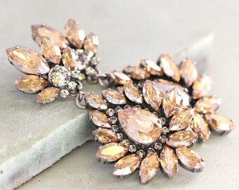 champagne Chandeliers,Swarovski Bridal champagne Statement Earrings,Swarovski Crystal Chandelier Earrings,Topaz Victorian Style Earrings