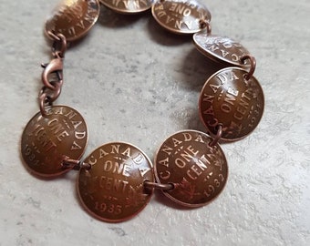 Old Canadian penny bracelet. Actual pennies domed