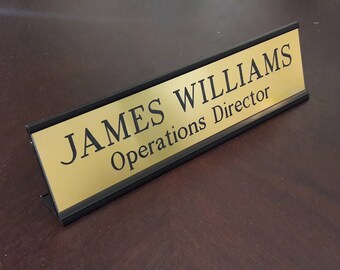 Engraved Name Plate with Black Desk Holder 2" x 8", Custom Name Plate for Desk, Personalized Desk Plate, Office Desk Plate, Desk Sign