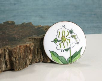 de Passillé-Sylvestre Wildflower Brooch - 1960s Enamel on Copper Wild Flower Pin - Signed Early de Passillé Sylvestre Jewelry - Trillium Pin