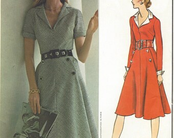 1970s Molyneux Womens Dress with Bias Front Panel Long or Short Sleeves Vogue Sewing Pattern 2627 Size 12 Bust 34 FF Vogue Paris Original